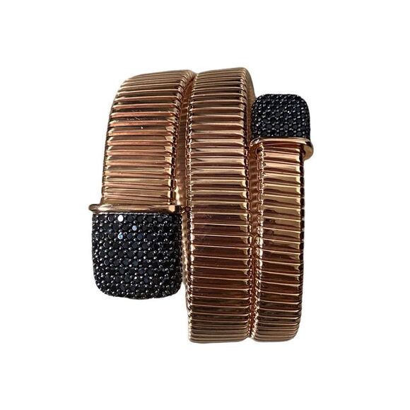 Black Spinel Pavé & Rose Gold Plated Tubagas Wrap Style Bracelet Women’s Small - Picture 3 of 6